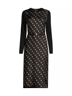 Шелковое шерстяное платье в горошек Tory Burch черное