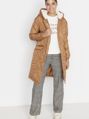 Pikowany płaszcz z kapturem oversize Trendyol brązowy