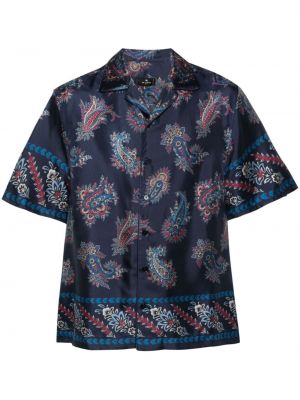 Jedwabna koszula z nadrukiem z wzorem paisley Etro niebieska