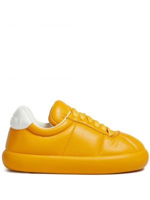 Δερμάτινα sneakers με κορδόνια με δαντέλα Marni κίτρινο