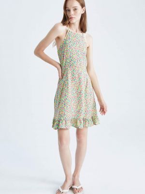 Mini obleka s cvetličnim vzorcem Defacto kaki