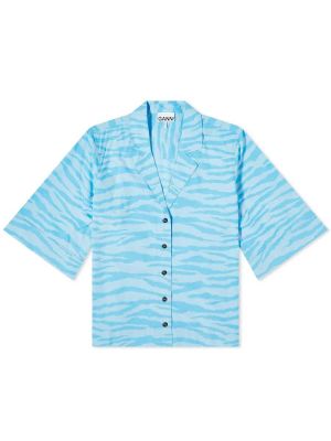 Хлопковая рубашка с принтом Ganni синяя