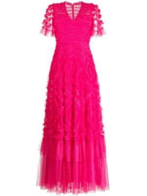 Sukienka wieczorowa z dekoltem w serek Needle & Thread różowa