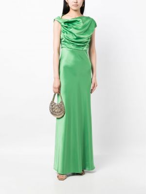 Drapiruotas asimetriškas vakarinė suknelė satininis Paris Georgia žalia