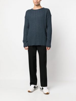 Moherowy sweter wełniany Giorgio Armani niebieski