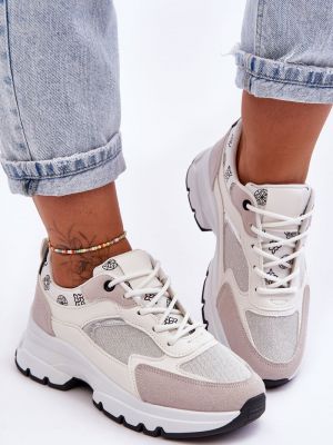 Pantofi cu șireturi cu platformă din dantelă Kesi alb