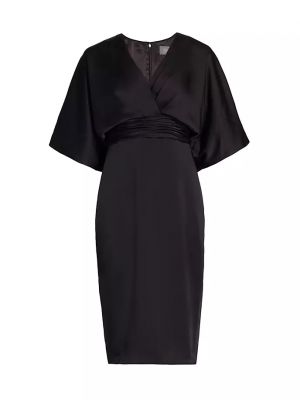 Атласное платье с v-образным вырезом Theia черное