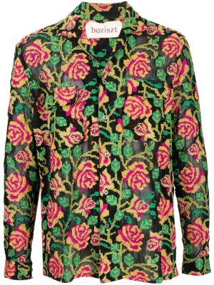 Bombažna srajca z vezenjem s cvetličnim vzorcem Baziszt črna