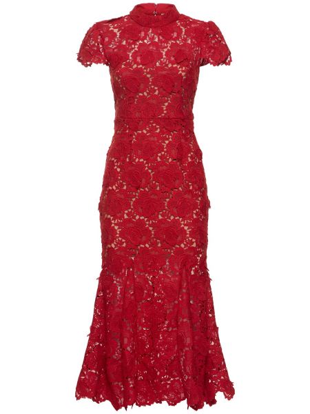 Φλοράλ φλοράλ μίντι φόρεμα με δαντέλα Self-portrait κόκκινο