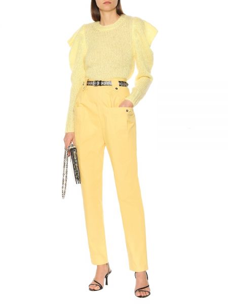 Proste spodnie z wysoką talią bawełniane Isabel Marant żółte