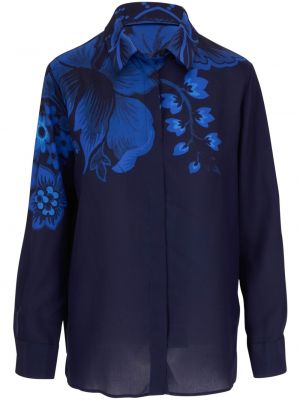 Svilena srajca s cvetličnim vzorcem s potiskom Etro modra