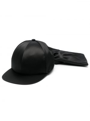 Сатенена шапка с козирки с панделка Sacai черно
