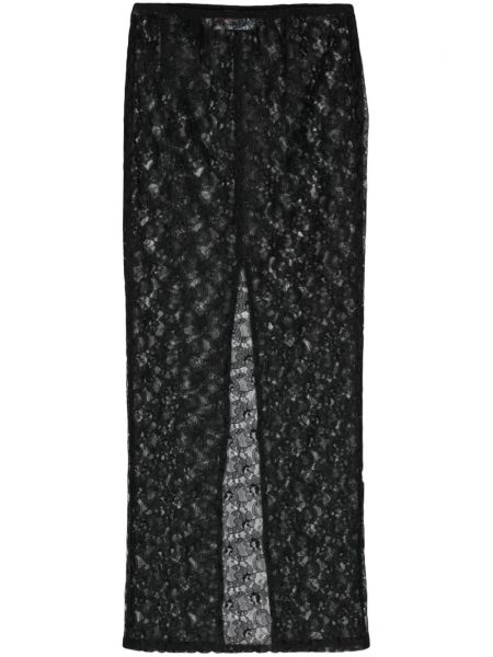 Midi suknja s cvjetnim printom s čipkom Chiara Ferragni crna