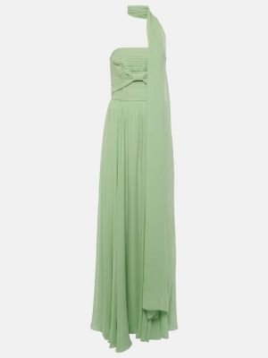 Plisované hedvábné dlouhé šaty Elie Saab zelené