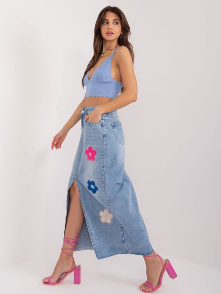 Φλοράλ φούστα τζιν Fashionhunters μπλε