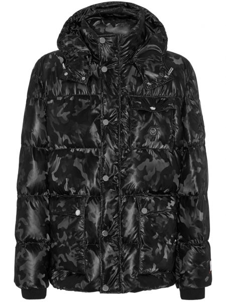 Duga jakna s kapuljačom s printom s camo uzorkom Philipp Plein