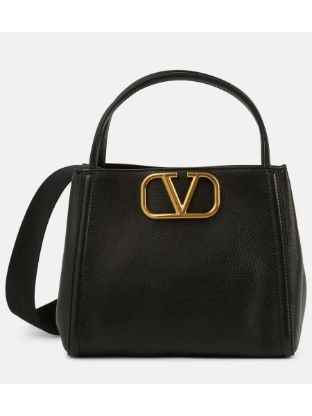 Kožená stredná taška Valentino Garavani čierna