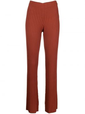 Viskózové rovné kalhoty s vysokým pasem Galvan - hnědá
