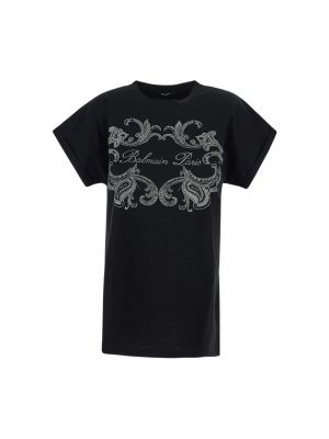 T-shirt en coton à imprimé Balmain noir