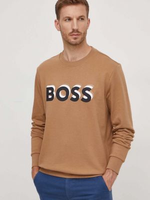 Bluza bawełniana z nadrukiem Boss beżowa