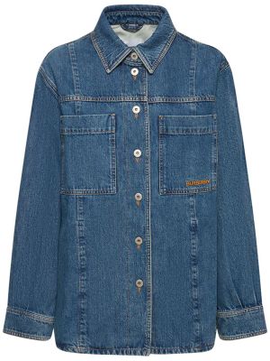 Medvilninė džinsiniai marškiniai oversize Burberry mėlyna