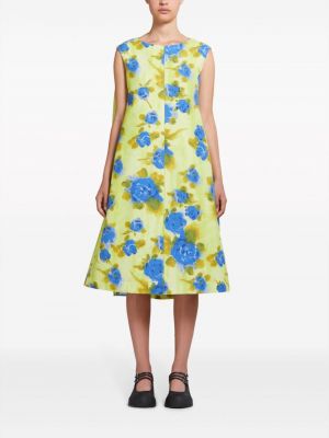Květinové bavlněné midi šaty s potiskem Marni žluté