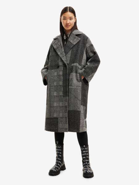 Kockovaný zimný kabát Desigual sivá