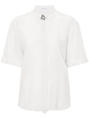 Μεταξωτό πουκάμισο με διαφανεια Brunello Cucinelli λευκό