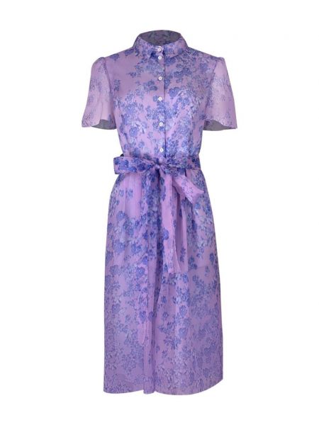 Květinové hedvábné midi šaty s potiskem Carolina Herrera fialové