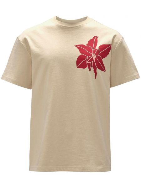Květinové bavlněné tričko s potiskem Jw Anderson béžové
