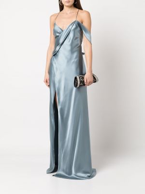 Jedwabna sukienka wieczorowa drapowana Michelle Mason niebieska