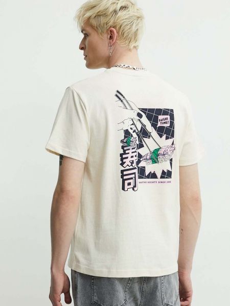 Koszulka bawełniana z nadrukiem Kaotiko beżowa
