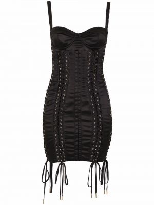 Nėriniuotas suknele kokteiline su raišteliais be rankovių Dolce & Gabbana juoda
