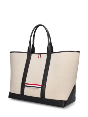 Βαμβακερή τσάντα shopper Thom Browne μαύρο