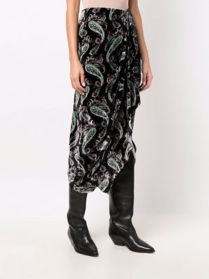 Spódnica z nadrukiem z wzorem paisley drapowana Isabel Marant czarna
