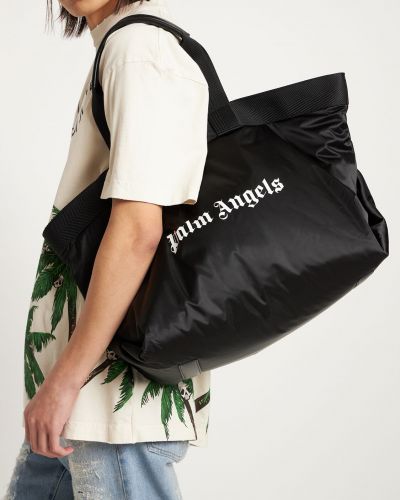 Kožená nákupná taška s potlačou Palm Angels čierna