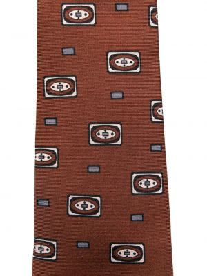 Jedwabny krawat w abstrakcyjne wzory Kiton brązowy