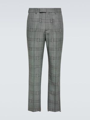 Kostkované vlněné klasické kalhoty relaxed fit Gucci šedé