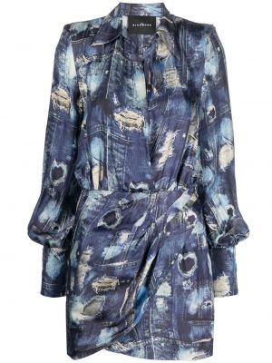 Plisirana obleka s potiskom z abstraktnimi vzorci John Richmond modra