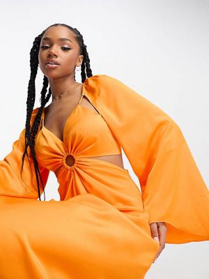 Оранжевое платье макси с длинными рукавами и вырезами Forever New