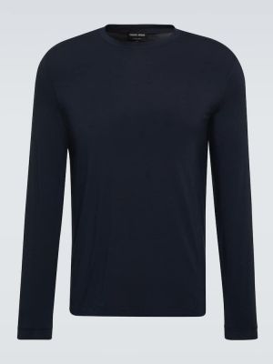 Camiseta de manga larga de tela jersey Giorgio Armani azul