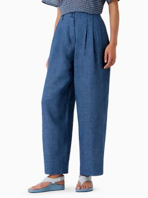 Pantalones rectos de lino Emporio Armani azul