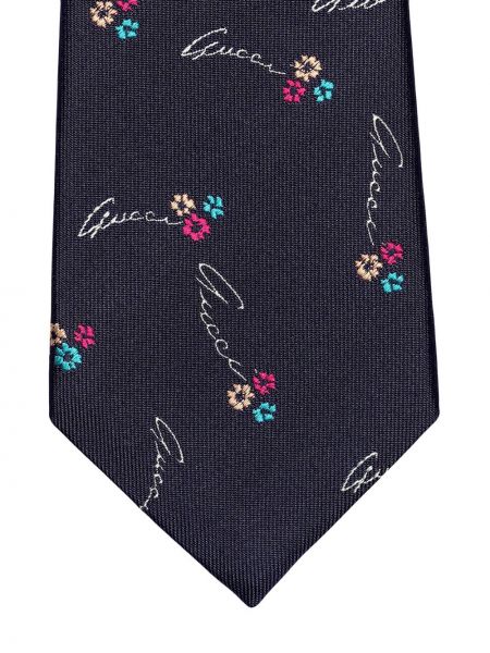 Corbata de flores con estampado Gucci azul