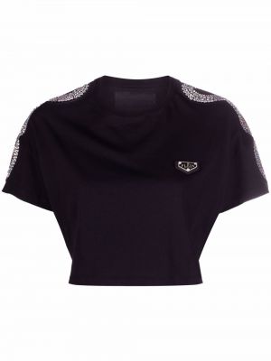 Marškinėliai su spygliais su kristalais Philipp Plein juoda