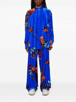 Aksamitne spodnie sportowe w kwiatki z nadrukiem Vetements niebieskie