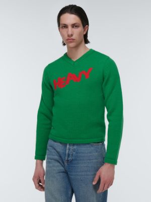 Vlněný svetr s výšivkou Erl zelený
