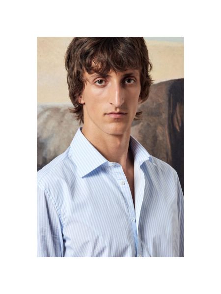 Camisa de lino de algodón de tejido jacquard Massimo Alba azul