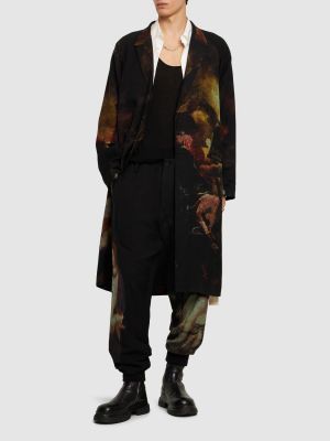 Manteau en lin à imprimé Yohji Yamamoto noir
