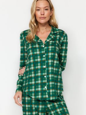 Dzianinowa piżama bawełniana w kratkę Trendyol zielona