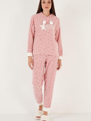Флисовая пижама с капюшоном с принтом Lela розовая